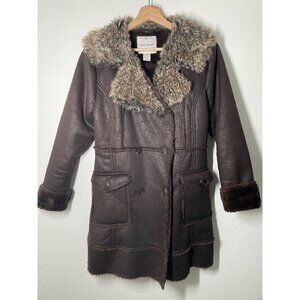 Vintage Wet Seal Women XL Brown Faux Fur Faux Suede Penny Lane Coat Button Up